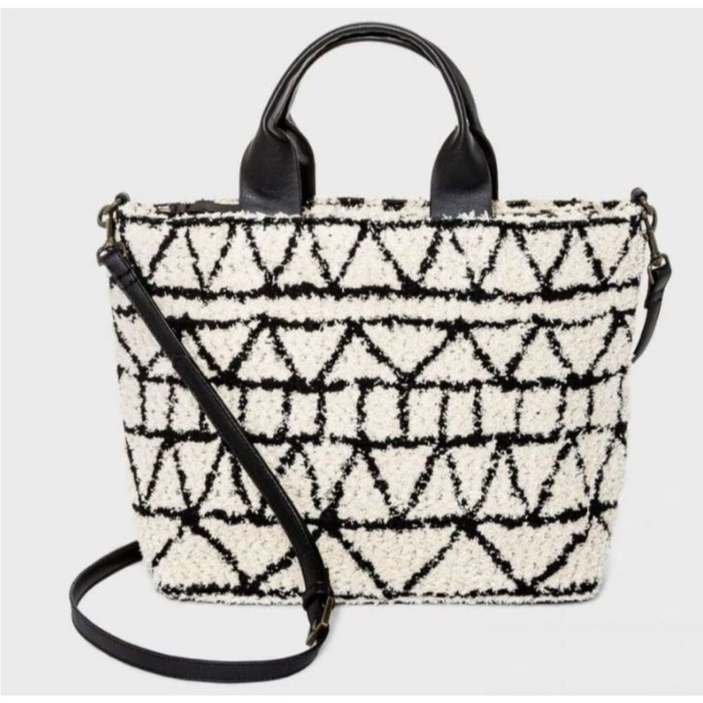 Universal Thread Jacquard Print Paxton Tote Handbag Ivory/Black